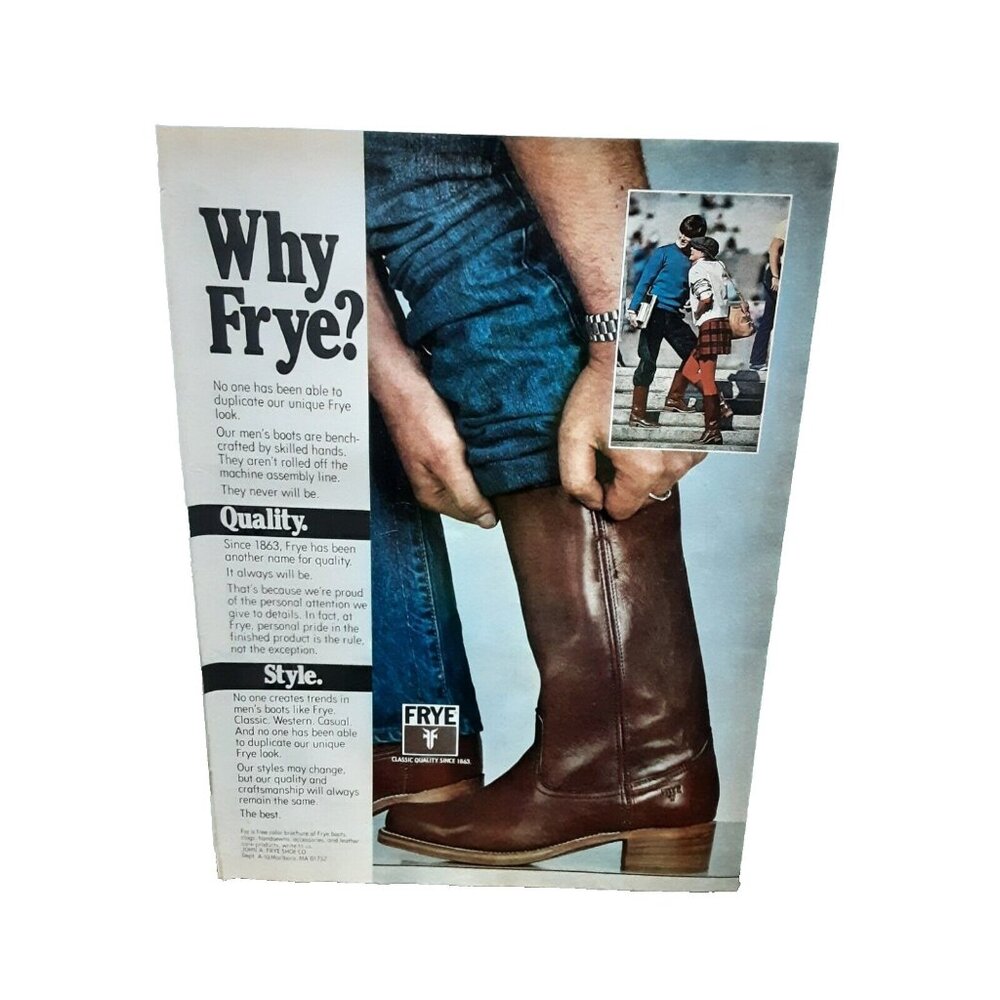 1980 Frye Mens Boots Quality Style Original Vintage print ad 80s